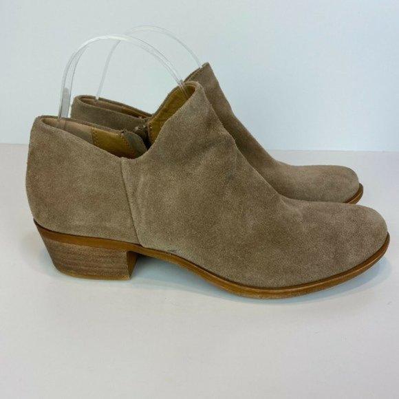 Lucky Brand Ankle‎ Booties 7.5 Brown Suede Leather Stacked Heel Zip Brett - Picture 2 of 12